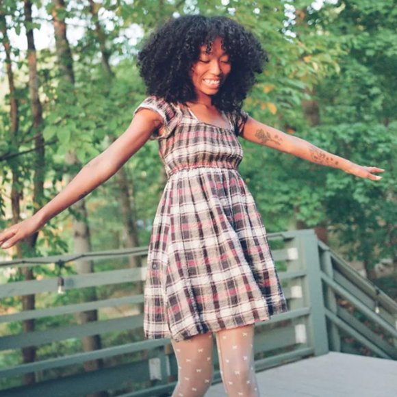 UO Simone Plaid Tie-Back Babydoll Dress, Size Small (NWT) - Picture 1 of 7